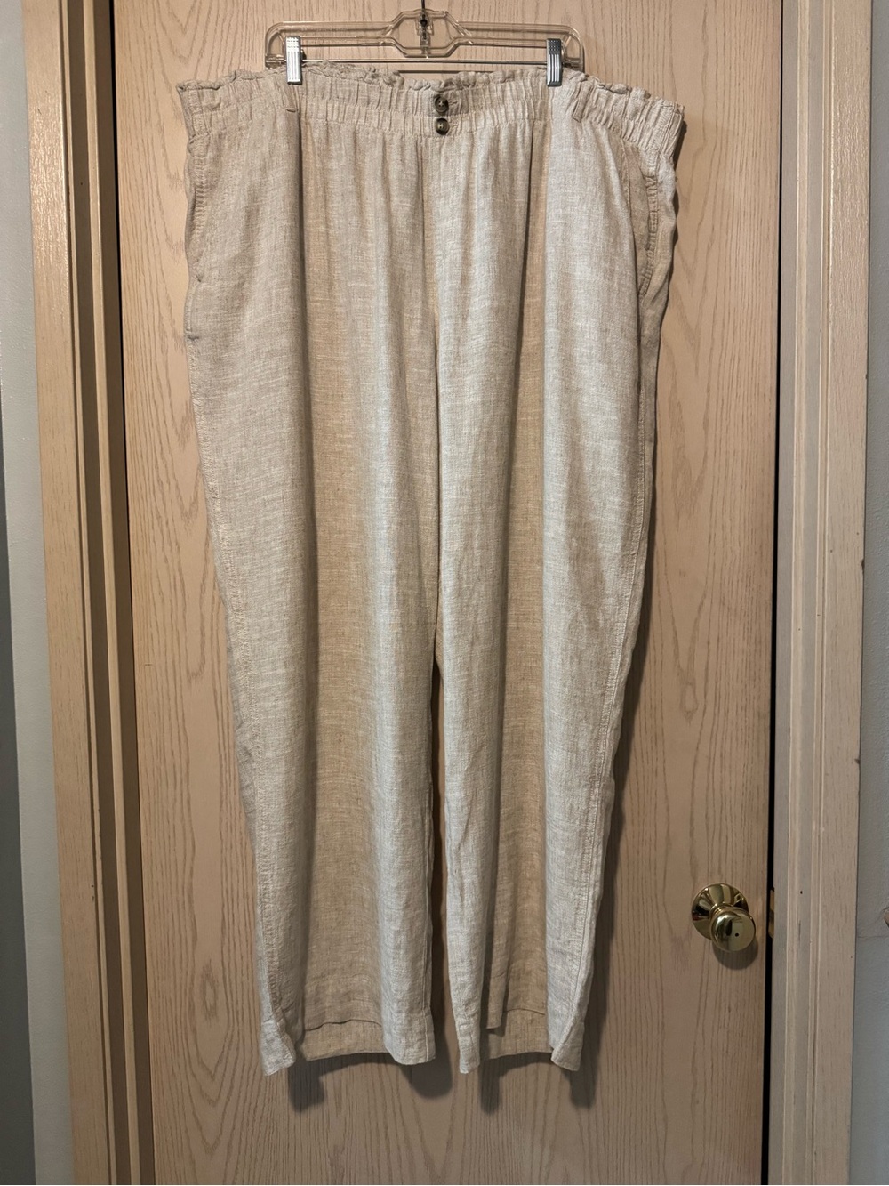 Briggs Oatmeal Linen Blend Paperbag Waist Wide Leg Pants size 2X